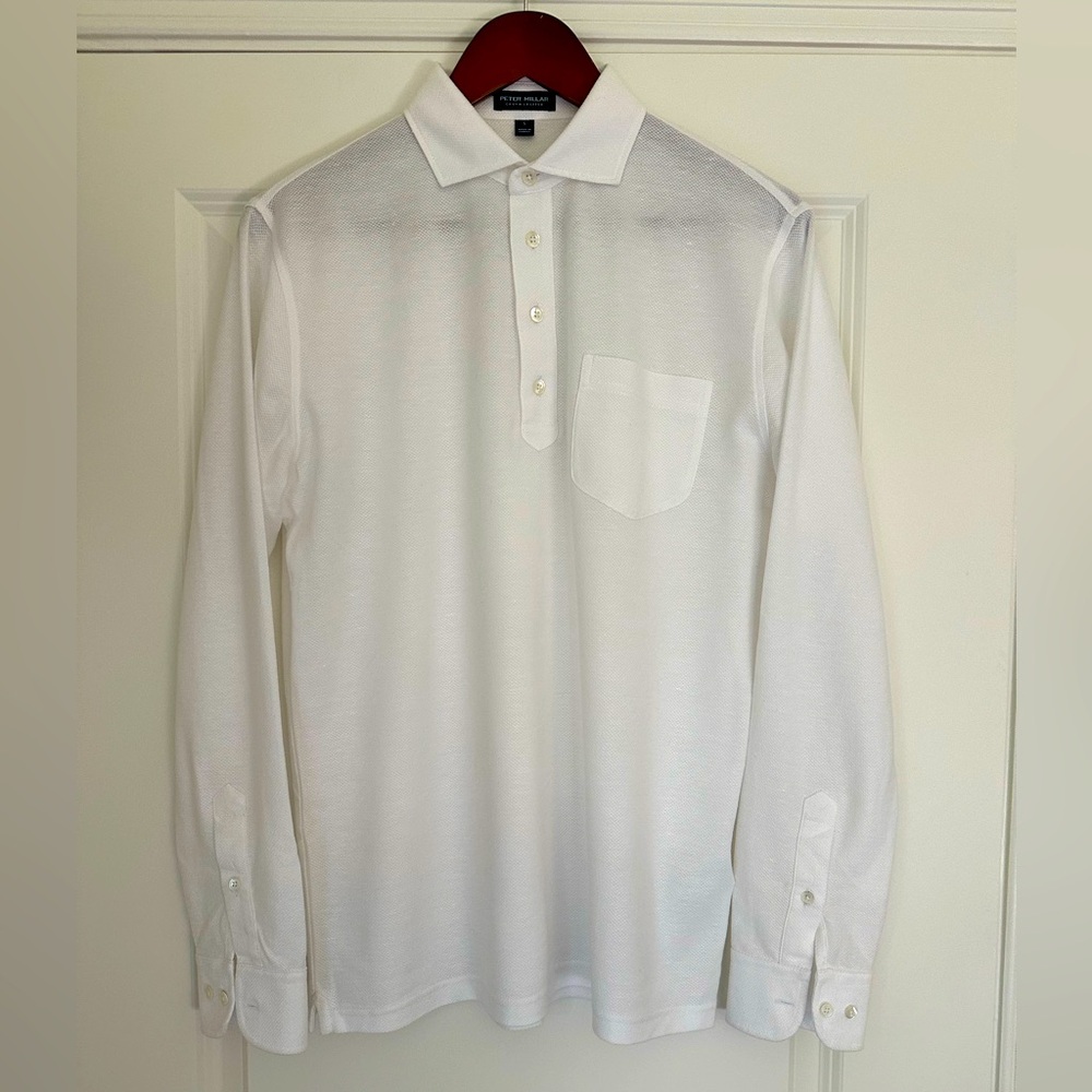 Men’s Peter Millar Crown Crafted Cotton Cashmere Long-Sleeved Polo. Size S